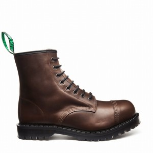 Solovair Gaucho Crazy Horse 8 Eye Steel Toe Miesten Derby Saappaat Ruskea | SC8-1550-CH-G-060
