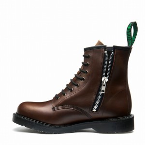 Solovair Gaucho Crazy Horse 8 Eye Zip Miesten Derby Saappaat Ruskea | S8-551-CH-ZIP-G-030
