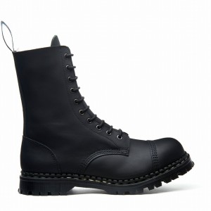 Solovair Greasy 10 Eye Steel Toe Capped Naisten Derby Saappaat Mustat | GF10-1980-BG-040