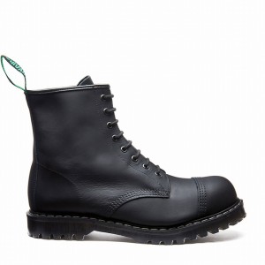 Solovair Greasy 8 Eye Steel Toe Miesten Derby Saappaat Mustat | SC8-1550-BG-G-060