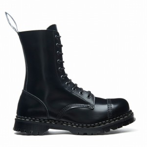 Solovair Hi-Shine 10 Eye Steel Toe Capped Miesten Derby Saappaat Mustat | GF10-1980-BK-030
