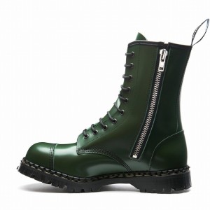 Solovair Hi-Shine 10 Eye Steel Toe Capped Zip Miesten Derby Saappaat Vihreä | GF10-1980-GN-ZIP-035