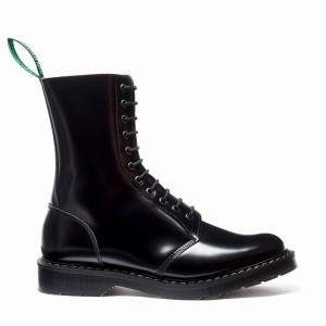 Solovair Hi-Shine 11 Eye Miesten Astronauti Saappaat Mustat | S11-969-BK-G-030