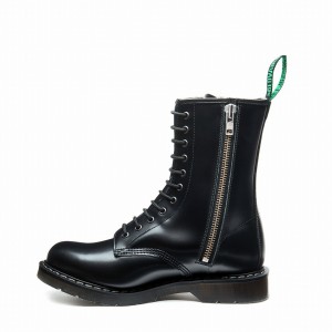 Solovair Hi-Shine 11 Eye Zip Naisten Derby Saappaat Mustat | S11-981-BK-ZIP-G-030