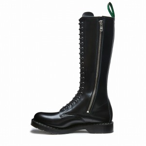 Solovair Hi-Shine 20 Eye Zip Miesten Derby Saappaat Mustat | S20-20-BK-ZIP-G-030
