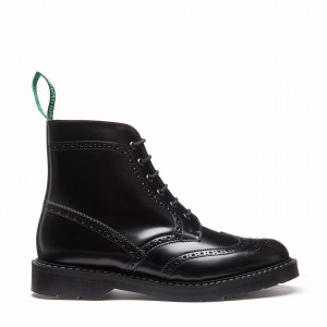 Solovair Hi-Shine 6 Eye Naisten Brogue Saappaat Mustat | S6-019-BK-G-030