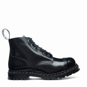 Solovair Hi-Shine 6 Eye Steel Toe Capped Miesten Derby Saappaat Mustat | GF6-1710-BK-030