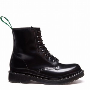 Solovair Hi-Shine 8 Eye Miesten Derby Saappaat Mustat | S8-551-BK-G-030