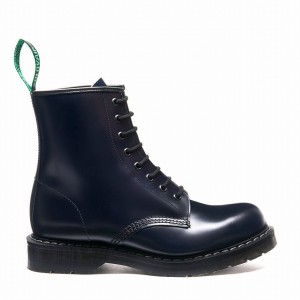 Solovair Hi-Shine 8 Eye Miesten Derby Saappaat Laivastonsininen | S8-551-NV-G-035