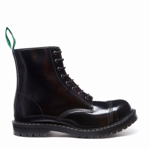 Solovair Hi-Shine 8 Eye Steel Toe Miesten Derby Saappaat Mustat | SC8-1550-BK-G-070