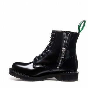 Solovair Hi-Shine 8 Eye Zip Miesten Derby Saappaat Mustat | S8-551-BK-ZIP-G-040