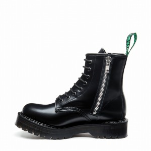 Solovair Hi-Shine 8 Eye Zipped Platform Miesten Derby Saappaat Mustat | S8-551-BK-ZIP-HIGH-G-030