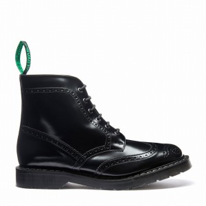 Solovair Hi-Shine Vegan 6 Eye Derby Naisten Brogue Saappaat Mustat | VS6-019-BK-VEG-G-030