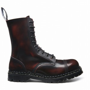Solovair Rub-Off 10 Eye Steel Toe Capped Miesten Derby Saappaat Viininpunainen | GF10-1980-BUR-RO-030