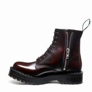 Solovair Rub-Off 8 Eye Zipped Platform Naisten Derby Saappaat Viininpunainen | S8-551-BUR-ZIP-HIGH-G-030