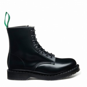 Solovair Vegan Hi-Shine 8 Eye Naisten Derby Saappaat Mustat | VS8-551-BK-SM-VEG-G-035
